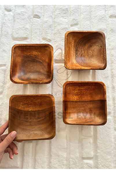 yeninesilevim Doğal Akasya 4'lü Kare Kase Tabak Çerezlik Sunumluk Sosluk