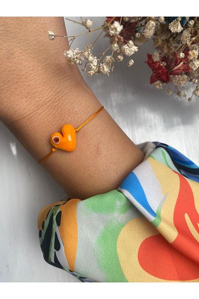 BAE ATOLYE Evil Eye Beaded Murano Glass Orange Heart Bracelet