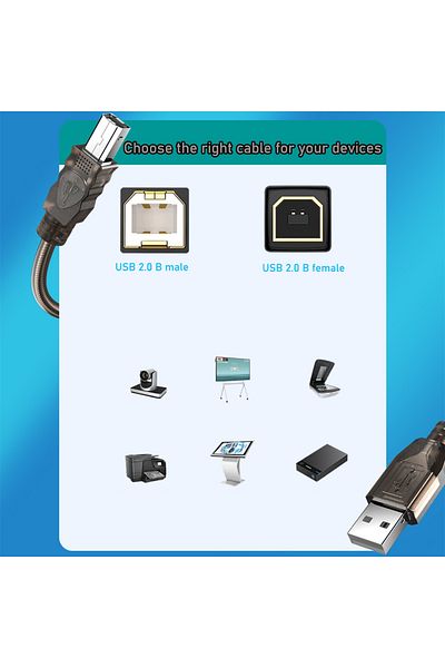 Choice كابل USB 2.0 بطول 10 أمتار مع معزز كابل طابعة USB 2.0 نشط كابل USB 2.0 A ذكر إلى B ذكر بطول 10 أمتار لـ...