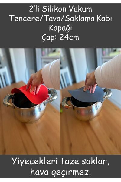 HOLLYHOME 24 cm Grey/Red 2-Piece Silicone Vacuum Lid - Pot, Pan, Storage Container Lid