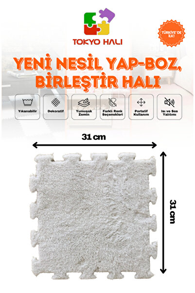 Sereniqa Beyaz Peluş Puzzle Halı, Kendi Tasarımını Oluştur, Yapboz Halı, Pelu...