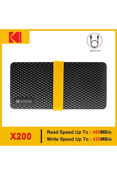 Kodak محرك أقراص صلبة خارجي محمول Kodak X200 بسعة 2 تيرابايت و1 تيرابايت ومنفذ USB 3.1 من النوع C ومحرك أقراص صلبة سعة 512 جيجابايت و256 جيجابايت