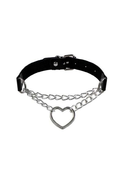 DarkellaStore Lolita Gothic Harajuku Chain Heart Faux Leather Choker Neck Collar