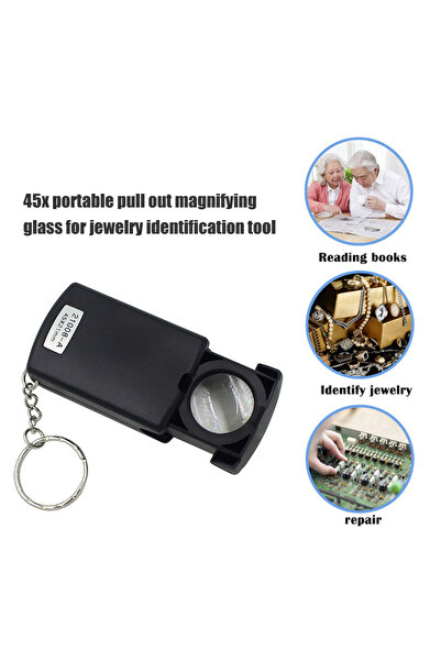 Alloet New 45X Jewelry Magnifying Glass with Led Light Mini Pocket Microscope Magnifier Illuminated Eye ...