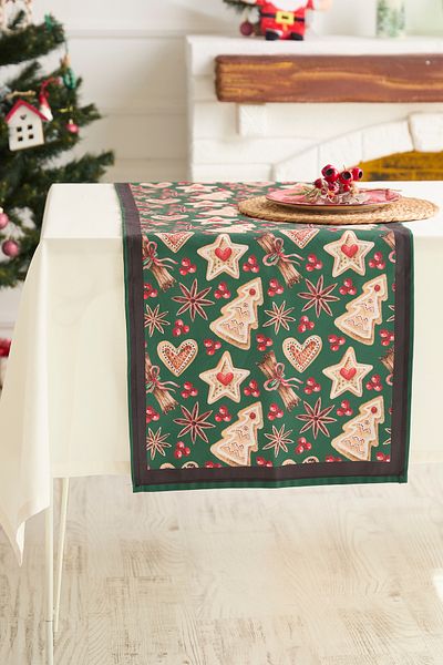 AYSHOME Ays Home Green Christmas Tree Runner cu prăjituri și cockină