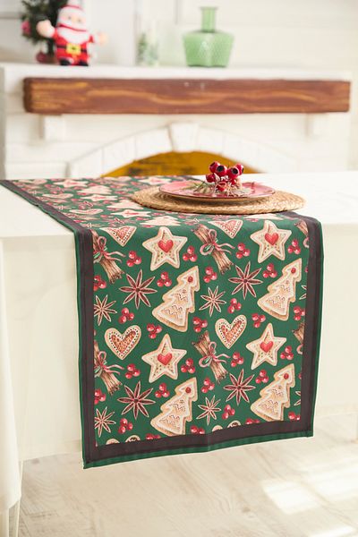 AYSHOME Ays Home Green Christmas Tree Runner cu prăjituri și cockină
