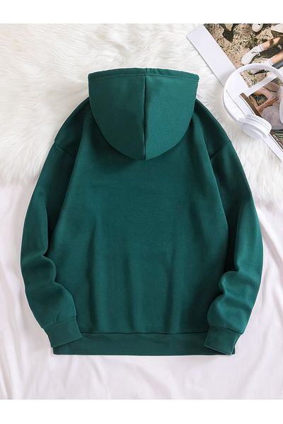 aynewmoda Χακί φούτερ με κουκούλα - Cute Pandas εμπρός εμπριμέ φούτερ