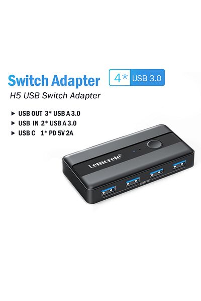 lemorele محول مفتاح USB KVM بمدخلين و4 مخرجات، مفتاح USB 3.0 بمدخلين و4 مخرجات، مفتاح USB KVM