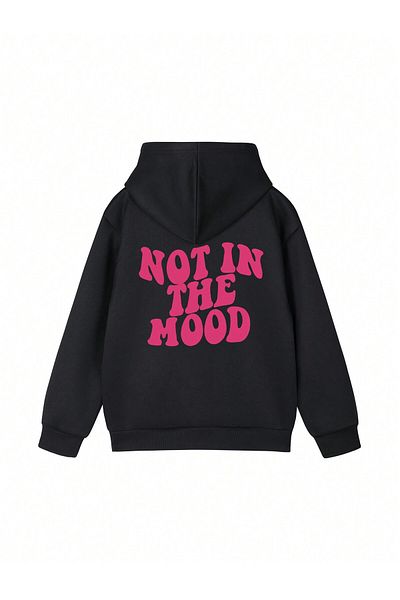 aynewmoda Черен суитшърт с качулка - суитшърт с щампа NOT IN THE MOOD отпред и отзад
