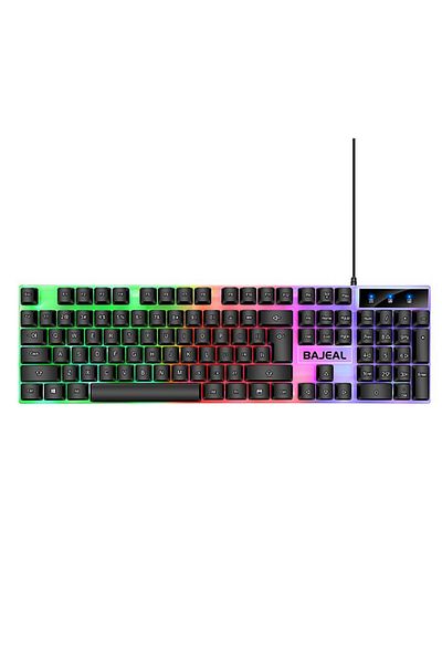 ALLOYSEED لوحة مفاتيح ألعاب سوداء RGB بـ 98 مفتاحًا ولوحة مفاتيح ميكانيكية بطول 1.5 متر وكابل USB ولوحة مفاتيح سلكية وإضاءة سبعة ألوان
