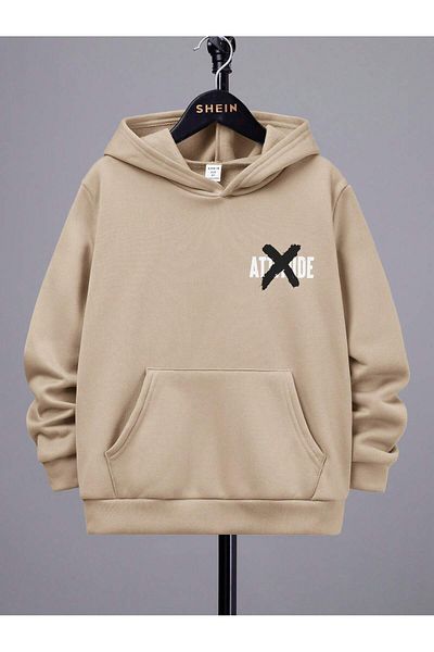 aynewmoda Attitude X Ecru Hooded Sweatshirt - Front and Back Printed