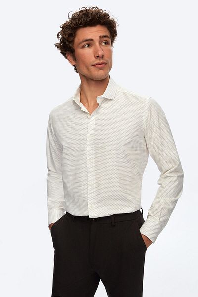 Twn Λευκό εμπριμέ Slim Fit Easy Iron πουκάμισο