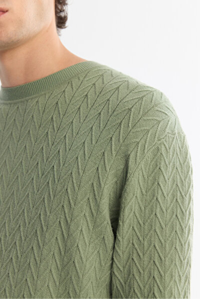 Avva Erkek Su Yeşili Bisiklet Yaka Jakarlı Soft Touch Triko Regular Fit Kazak A42Y5145