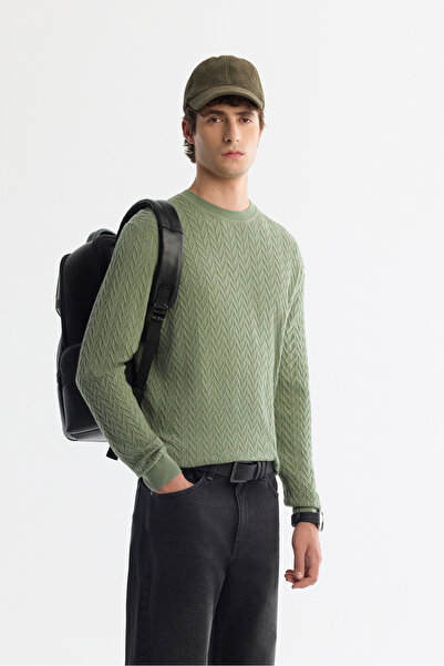 Avva Erkek Su Yeşili Bisiklet Yaka Jakarlı Soft Touch Triko Regular Fit Kazak A42Y5145