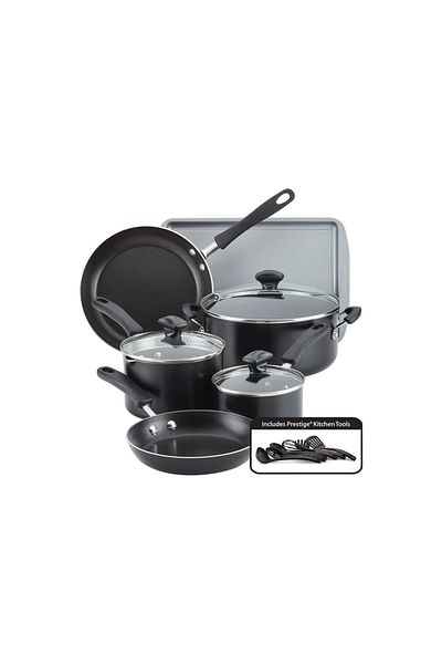 Farberware Cookstart Diamond Max Nonstick Cookware | Pots and Pans Set  15 Piece - Black