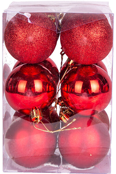 Herdekora Christmas Ball Glitter Matte Glossy Set of 12 Red 6 Cm.