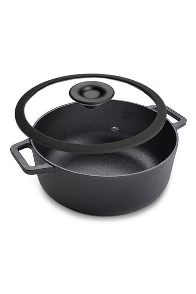 Prestige Pre-Seasoned Cast Cast Iron Casserole 20 CM  Iron Cookware, Black - PR48896
