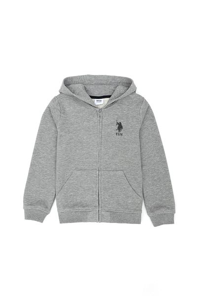U.S. Polo Assn. Gray Melange Kids Sweatshirt - Hooded, Basic Model 50269420 -Vr086