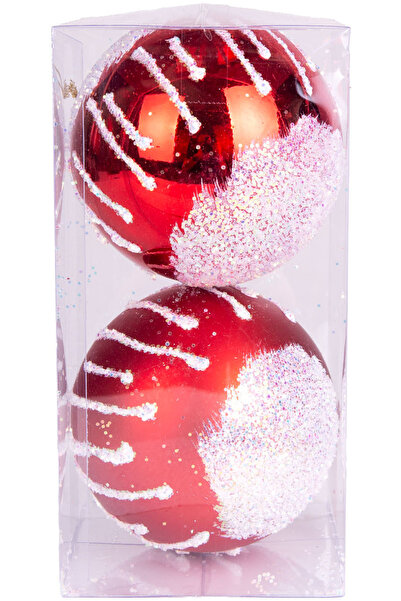 Herdekora Christmas Ball Colorful Glitter Snow Effect 2 Pack Red-White 10 Cm.