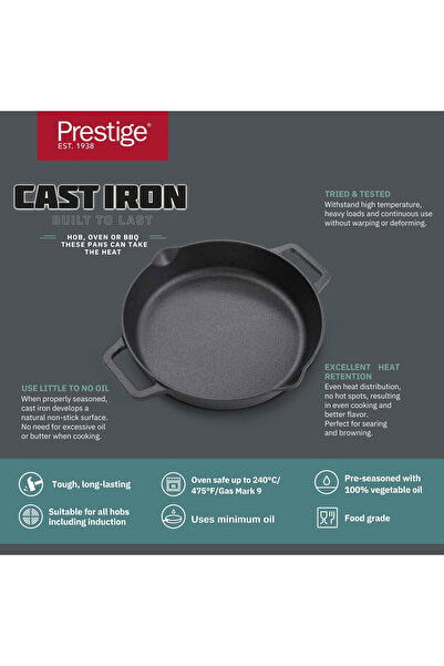 Prestige Pre-Seasoned Cast Iron Dual Handle Fry Pan 24 cm - PR48887