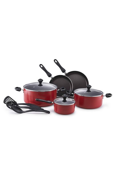 Prestige Classique 11 Piece Nonstick Cooking Set with Glass Lid - Red
