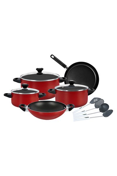 Prestige Classique 12 Piece Cookware Set | Non Stick Cooking Pan Set | Red - PR21179
