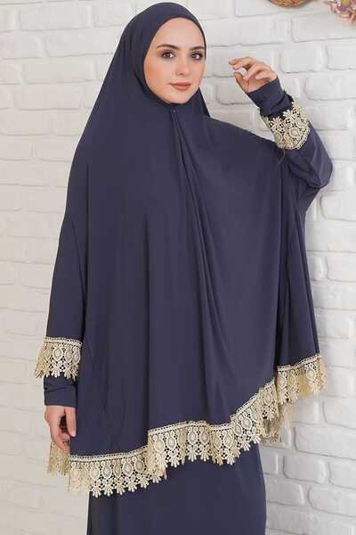 sasaca Seasonal Double Piece Women's Hijab Embroidered Prayer Dress, Anti-Sweat Prayer Clothing