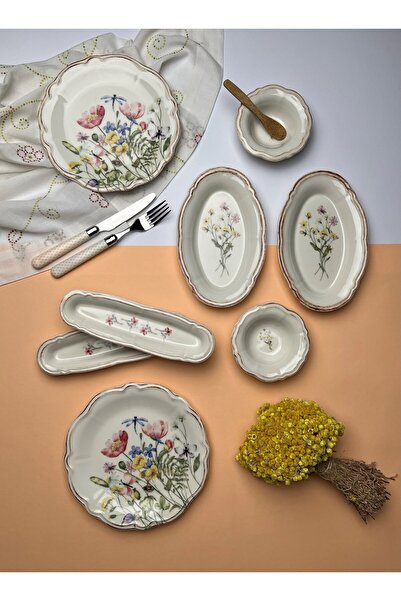 tabakevi Tabak Evi Porselen Fulya Buket Kahvaltı Takımı 6 Kişilik 14 Parça