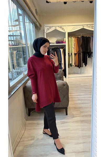 Invee Invee 6840 Claret Red Knitwear Tunic