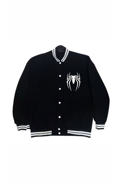 DEEFWEAR Унисекс яке за колеж с щампа на паяк, черно, голямо