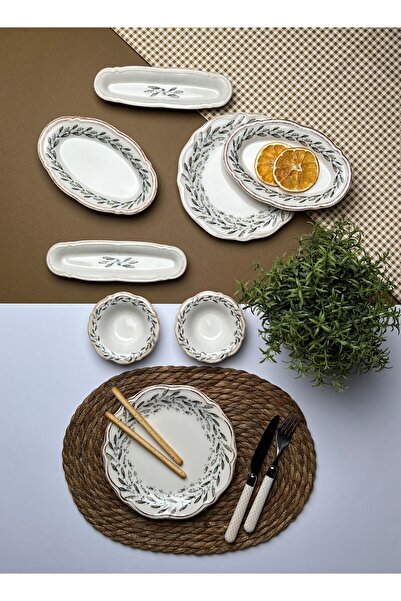 tabakevi Tabak House Porcelain Fulya Olivo Breakfast Set for 6 People 14 Pieces