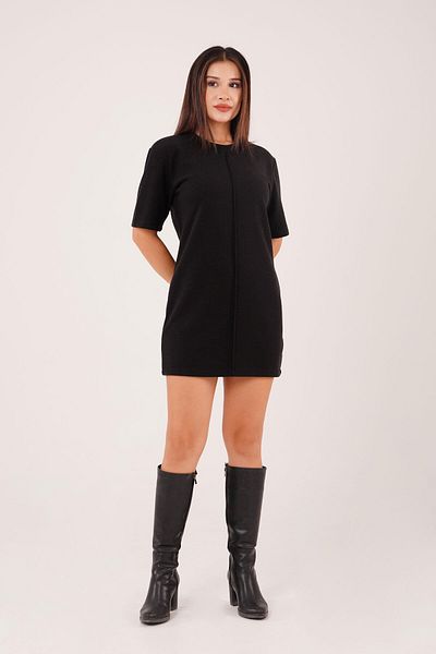 Hipo Trend Short Sleeve Thessaloniki Fabric Black Short Dress