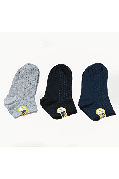 FOURSOLOS Men's Bamboo Black, Navy Blue, Gray 3-Piece Booties Socks