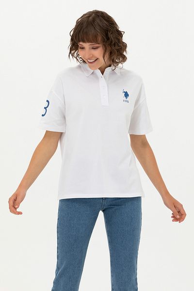 U.S. Polo Assn. Tricou alb pentru damă cu gât polo 50269971 -VR013