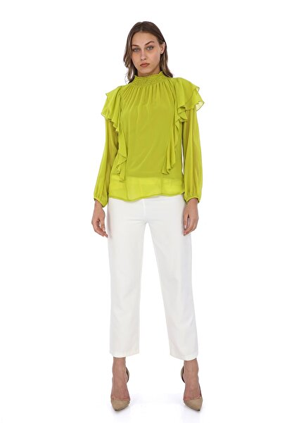 lodmela Bluză din șifon măsline - Volane pe umeri, Gipeli, 6001-Olive