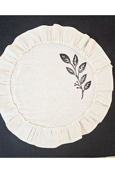 shules collection 45cm Charger Round - 100% Cotton, Raw Linen, Frilly Leaf Stone Print, 6-Piece American Service