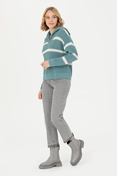 U.S. Polo Assn. Dámsky sveter mintovej farby s výstrihom do V -50270451-VR090