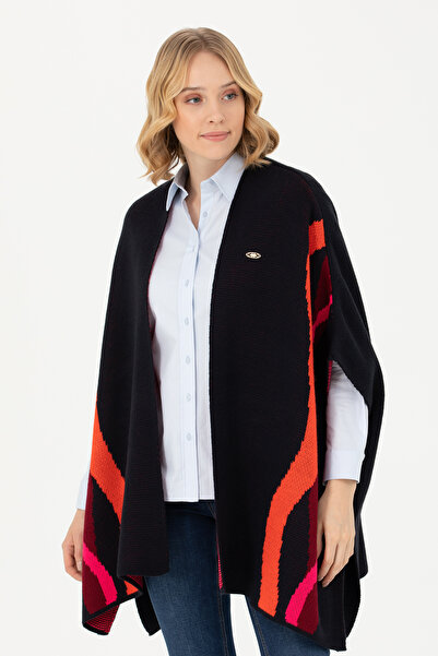 U.S. Polo Assn. بونشو تريكو نسائي باللون الأزرق الداكن 50270458 -VR033