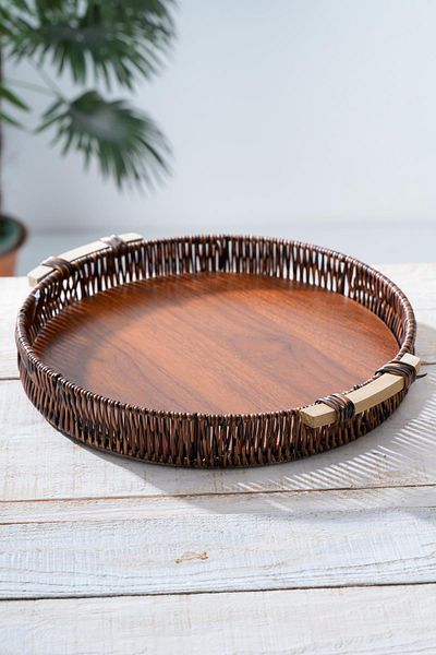 ACAR Wicker Round Presentation Tray - 34 cm