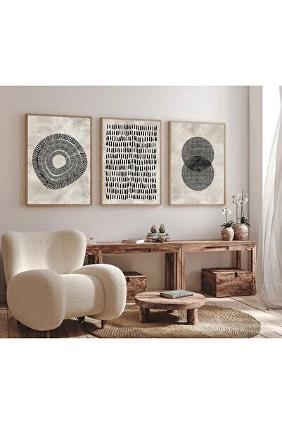 woodhomeworks Ahşap Çerçeveli 3 Lü Soyut Tablo Home Ev Salon Oturma Odası Yat...