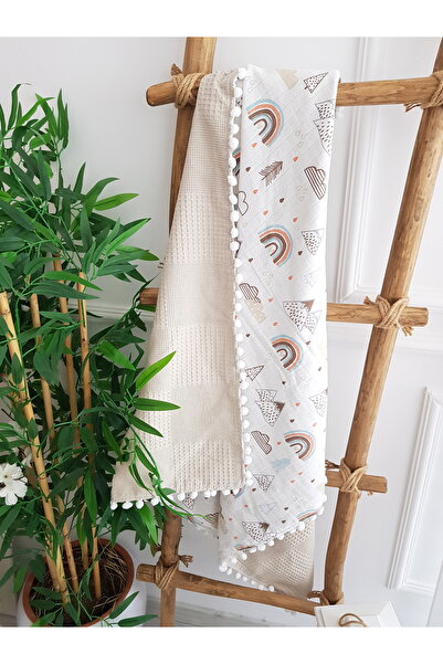 ib ilkimbebe بطانية أطفال موسلين بيكيه بألوان قوس قزح مقاس 85x90 - طبقة مزدوجة