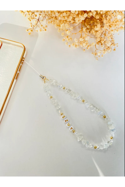 Stoneday Gold Detaylı Özel İsimli Opal Dogaltaş Charm Telefon Askısı Süsü