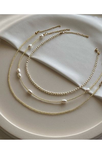 Mel Boutique Set of 3 Gold Pearl Necklace
