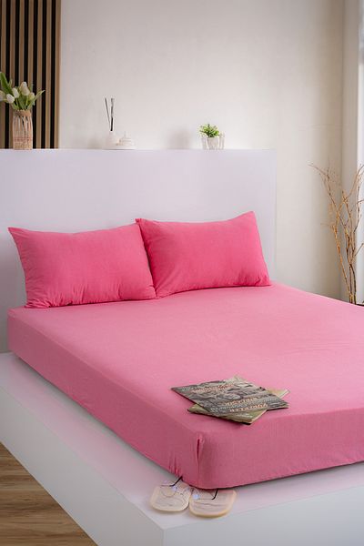 KetraHome Fuchsia Pink Single Cotton Sheet Set - 100X200Cm Pillowcase 50X70Cm
