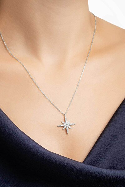 So CHIC... Kutup Yıldızı 18 Ayar Beyaz Altın Kaplama 45 Cm Gümüş Kolye