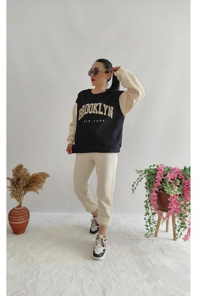 Altı Üstü Butik Hanorac negru cu dungi cu imprimeu Brooklyn