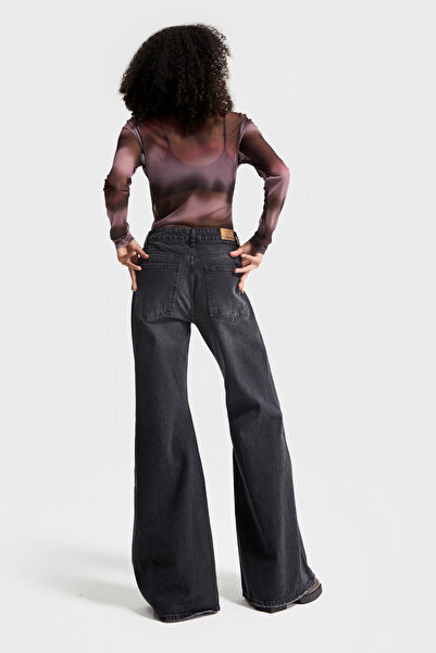 its basic Dámské 100% bavlněné džínové kalhoty Dark Smoke Colored Flare Fit