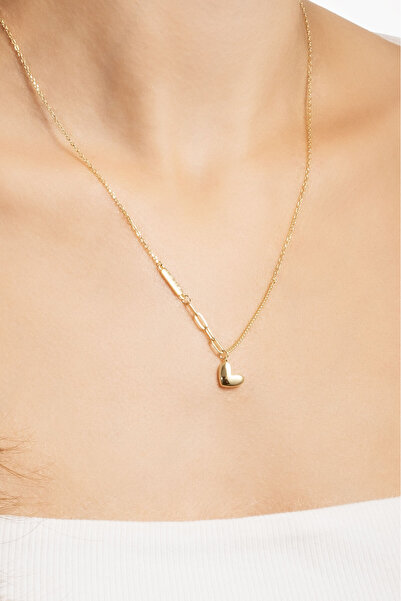 So CHIC... Romantik Kalp 18 Ayar Sarı Altın Kaplama 45 Cm Gümüş Kolye