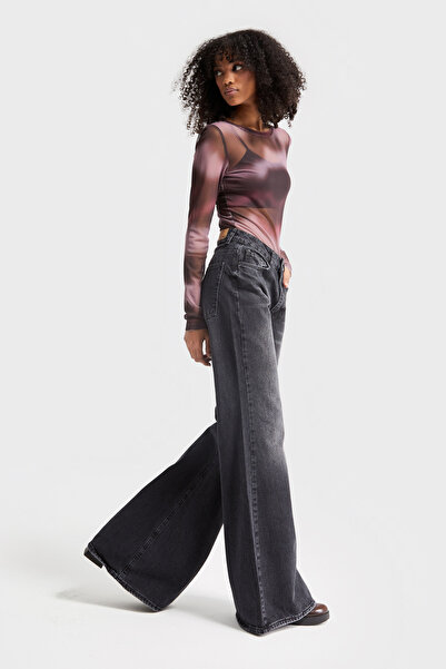 its basic Dámské 100% bavlněné džínové kalhoty Dark Smoke Colored Flare Fit