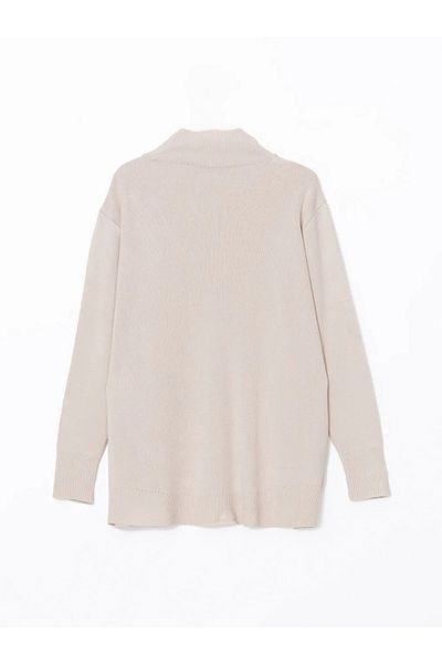 LC Waikiki Lcwaikiki Beige Melange Oversize Knitwear Sweater - Half Turtleneck